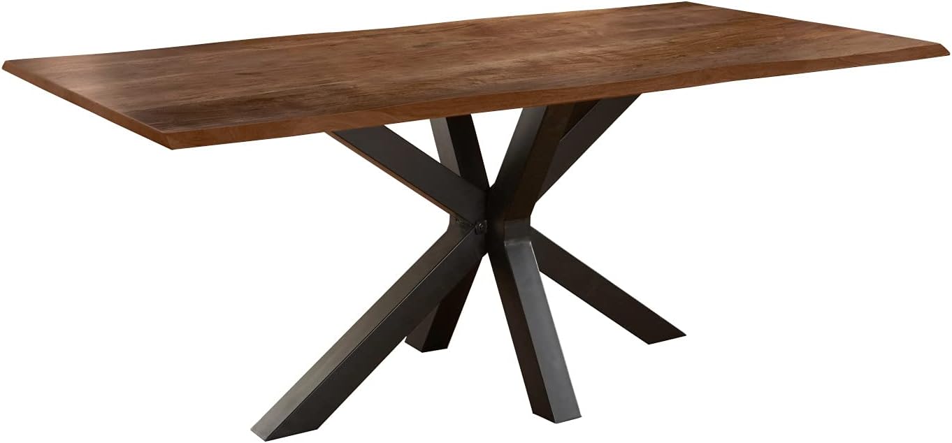 SAM Esszimmertisch 140x80cm Toledo, echte Baumkante, Akazienholz nussbaumfarben, massiver Baumkantentisch mit Spider-Gestell Mattschwarz