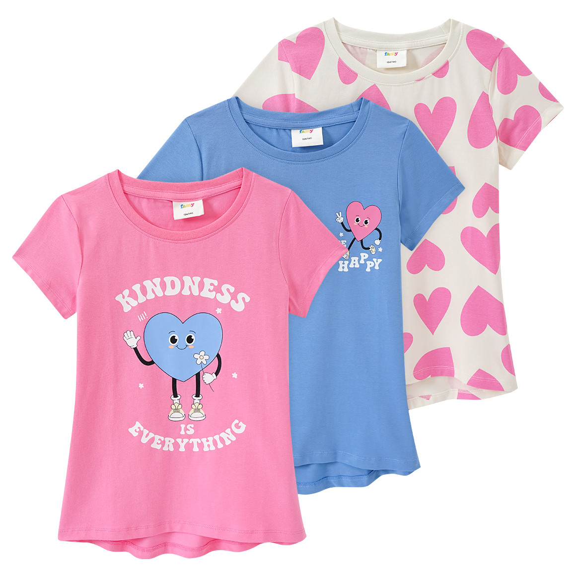 Famy 3 Mädchen T-Shirts mit Prints pink / creme / hellblau