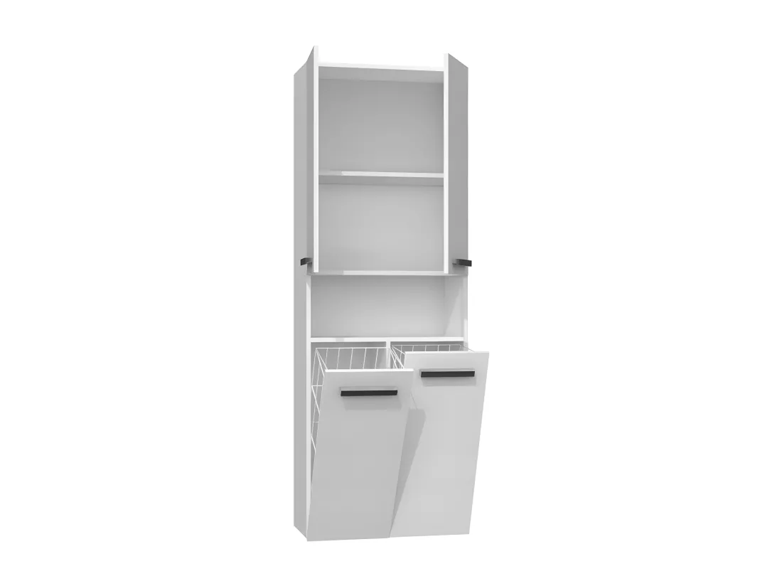 MOBY | Armoire de salle de bain avec deux paniers | Poignées minimalistes | Dimensions : 174x60x30 | Colonne de rangement