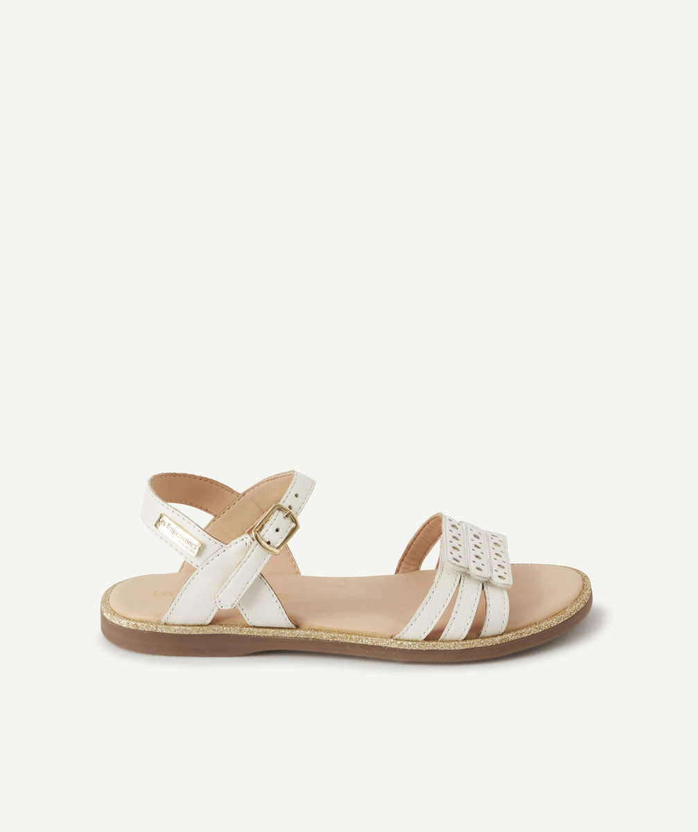 LES TROPEZIENNES PAR M BELARBILES SANDALES BLANCHES EN CUIR AVEC PAILLETTES COULEUR DORÉE