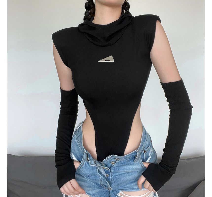 Sugarcoat - Set: Mouwloos, hooggesloten bodysuit met logo en capuchon + mouwen