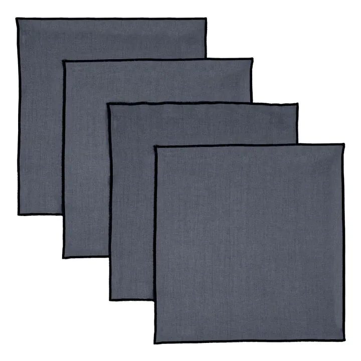Communauté de biens Serviette de table en Lin lavé-surfilée - Set de 4 | Bleu Tempête