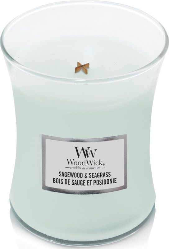 WoodWick - Hourglass Medium Geurkaars - Sagewood & Seagrass - 60 Branduren