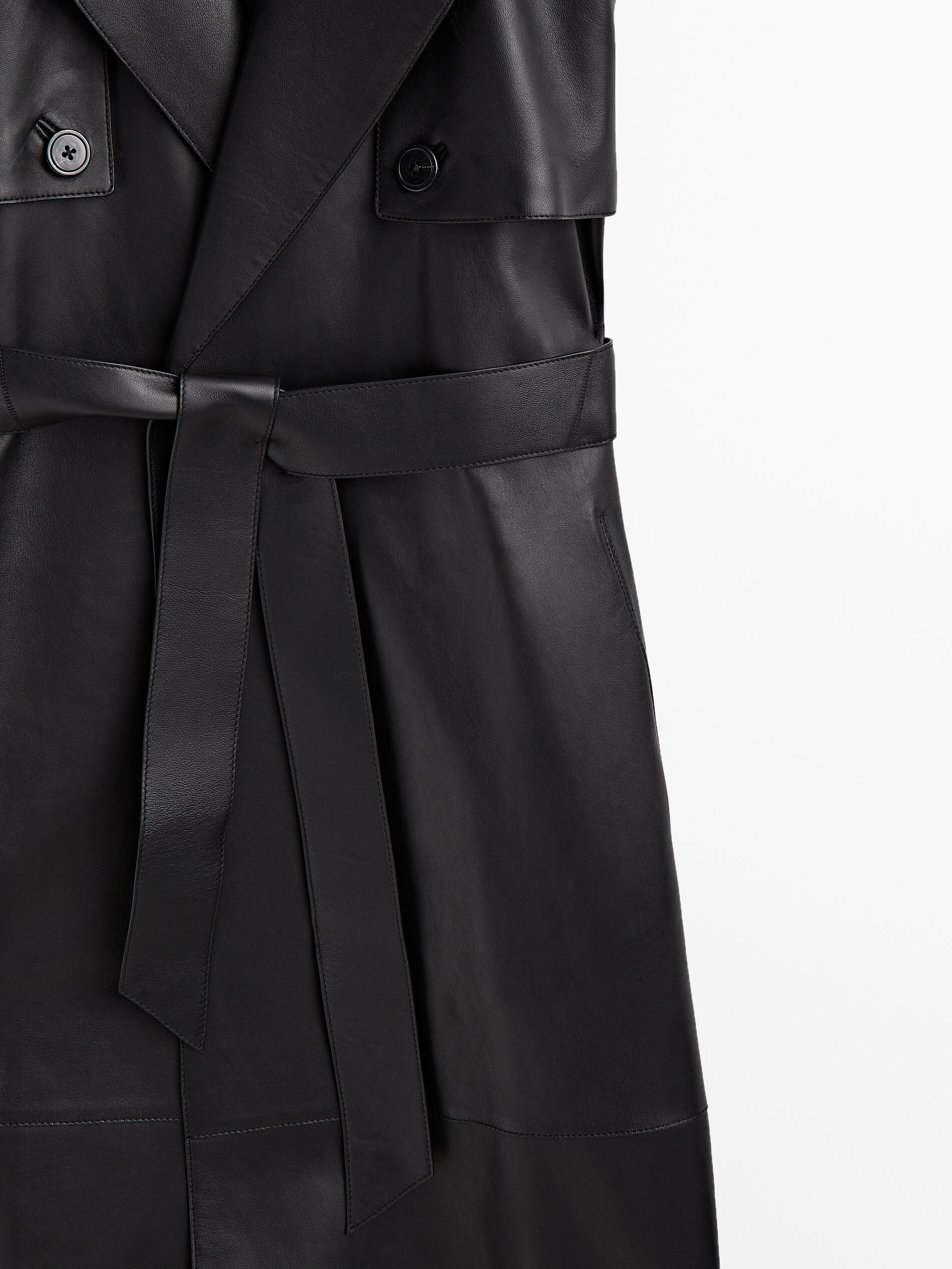 Colete longo de couro napa - PRETO
