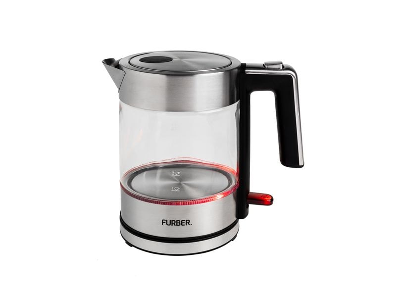 FURBER Wasserkocher Vetro 1 l, Silber/Transparent Wasserkocher mit 360°-Sockel mit Kabelaufwicklung