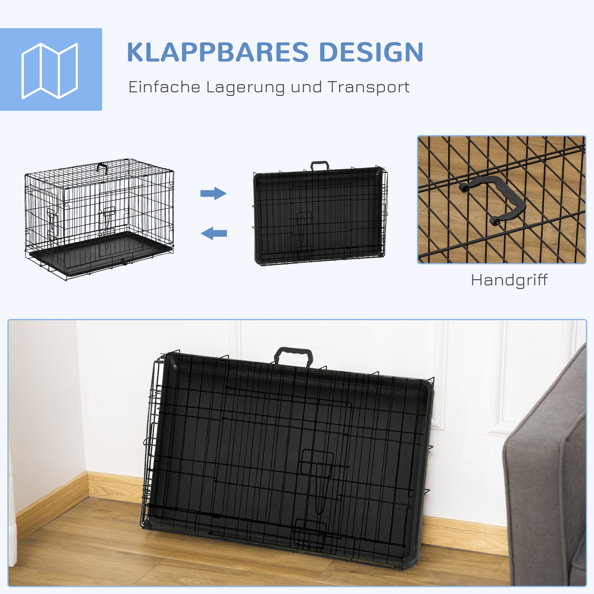 PawHut Transportkäfig für Kleintiere schwarz 76 x 53 x 57 cm (LxBxH)