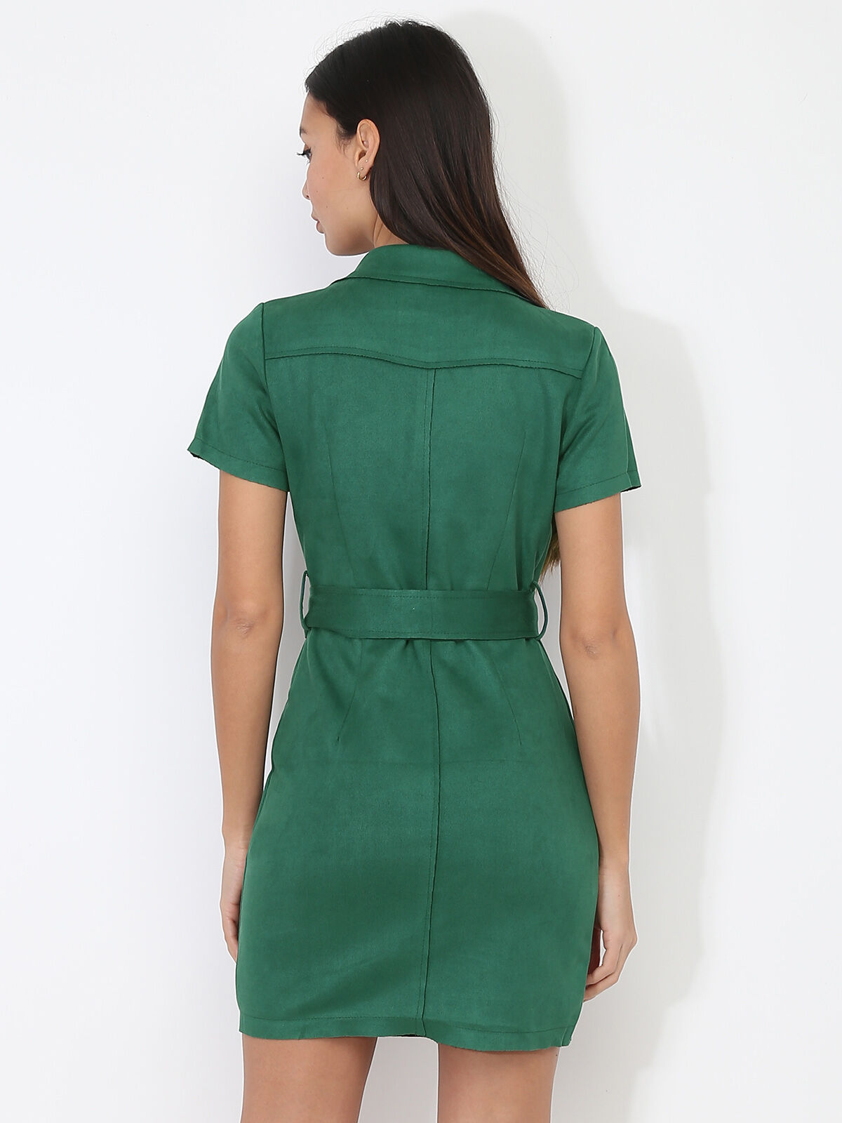 Robe blazer ceinturée en suédine- Vert