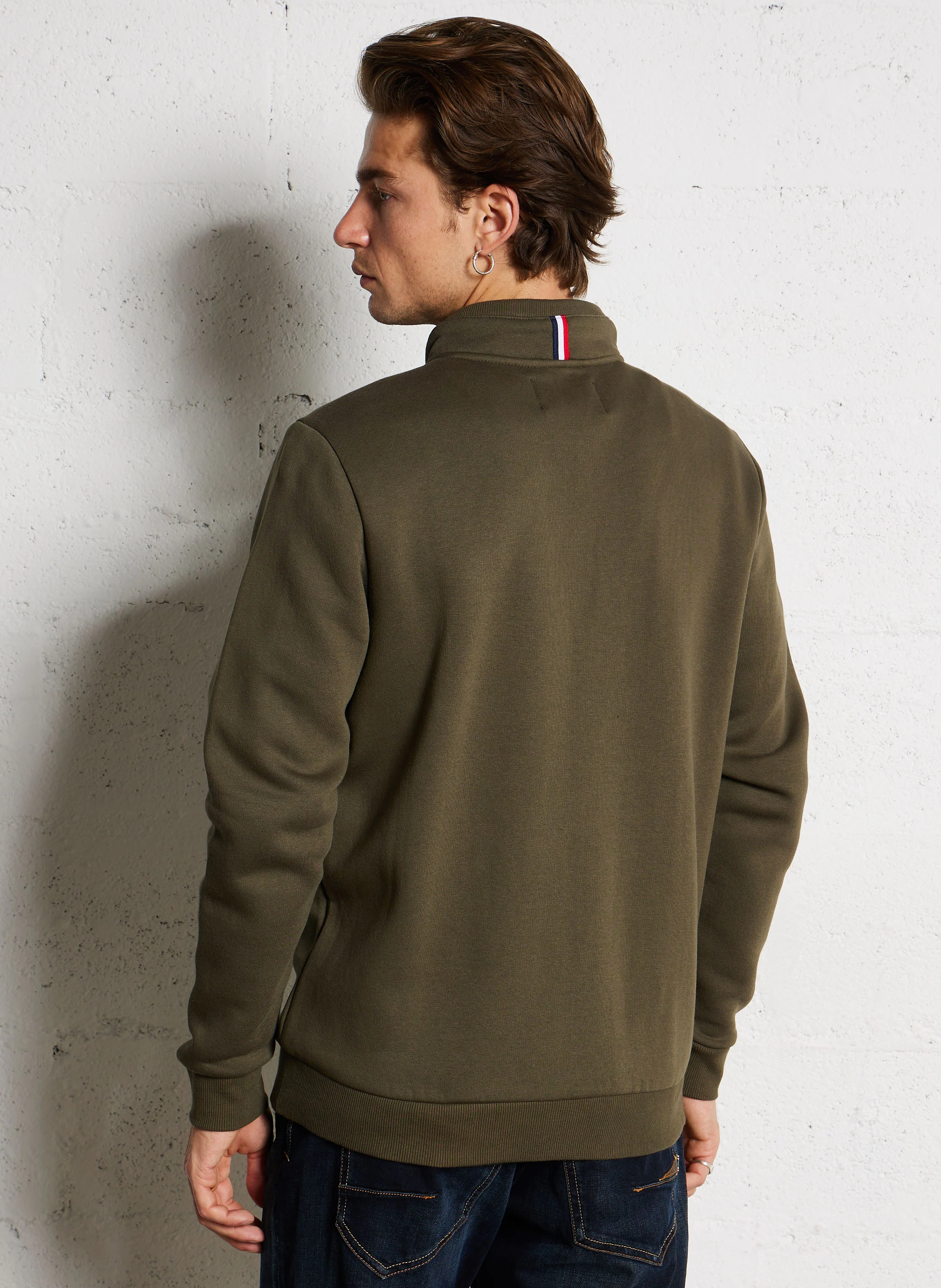 Gilet col montant zippé en molleton | Kaki