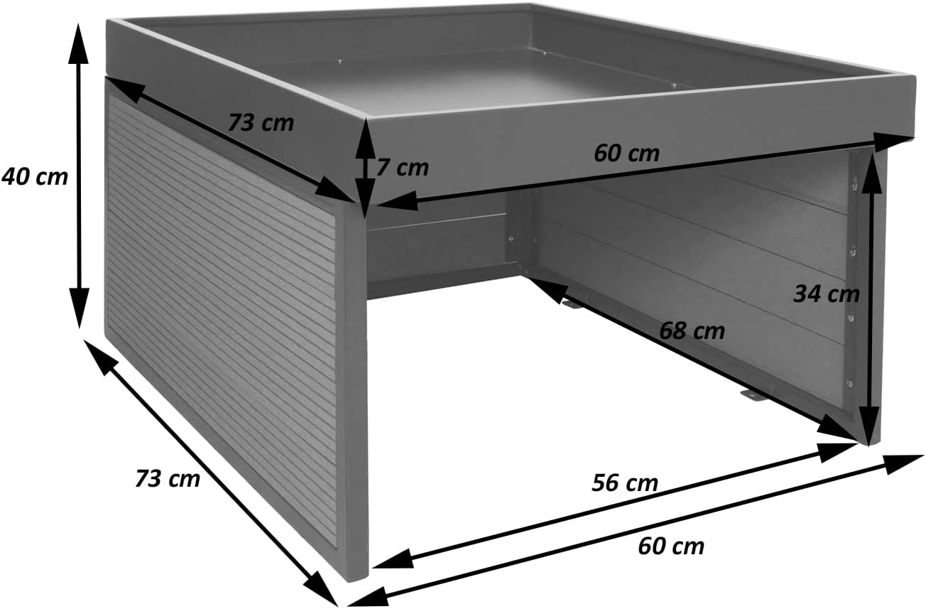 Mähroboter-Garage mit Pflanzkasten HWC-L45, Dach Unterstand für Rasenmäher, WPC Metall 40x60x73cm - Eiche-Optik