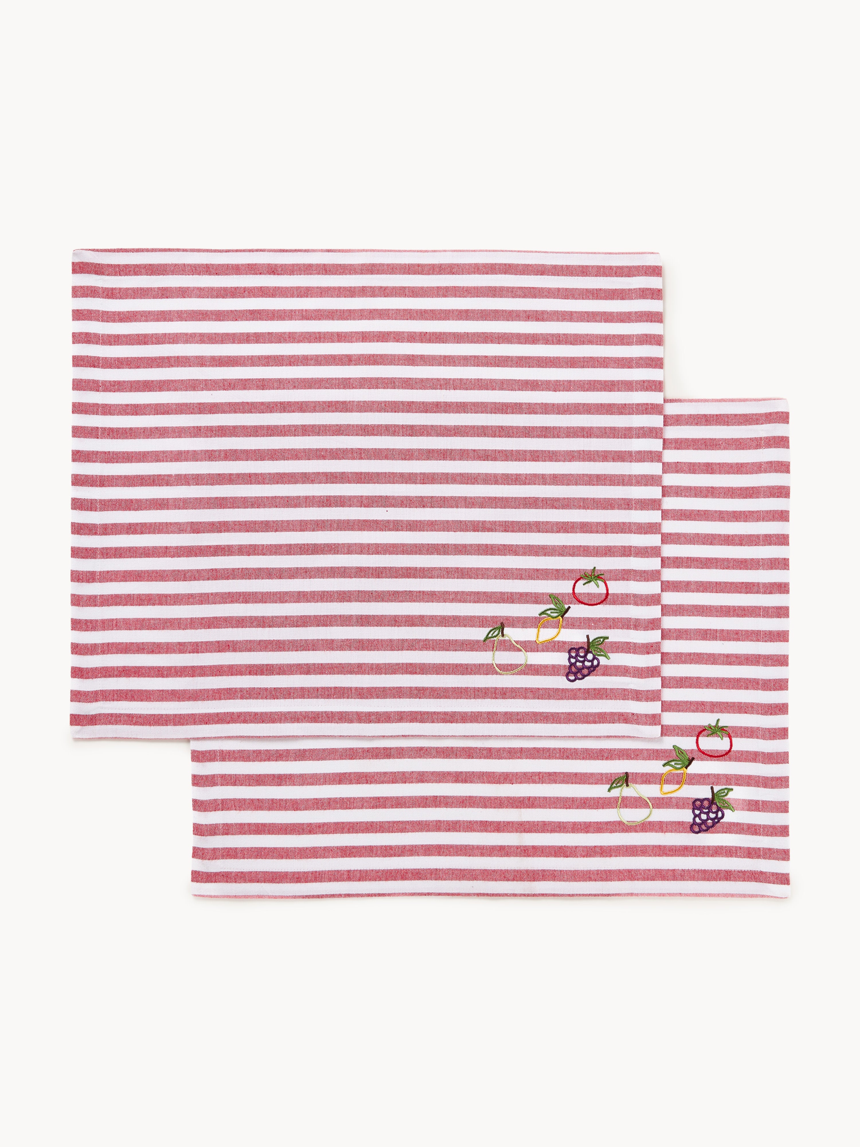 Gestreepte placemats Melony met geborduurde motieven, 2 stuks