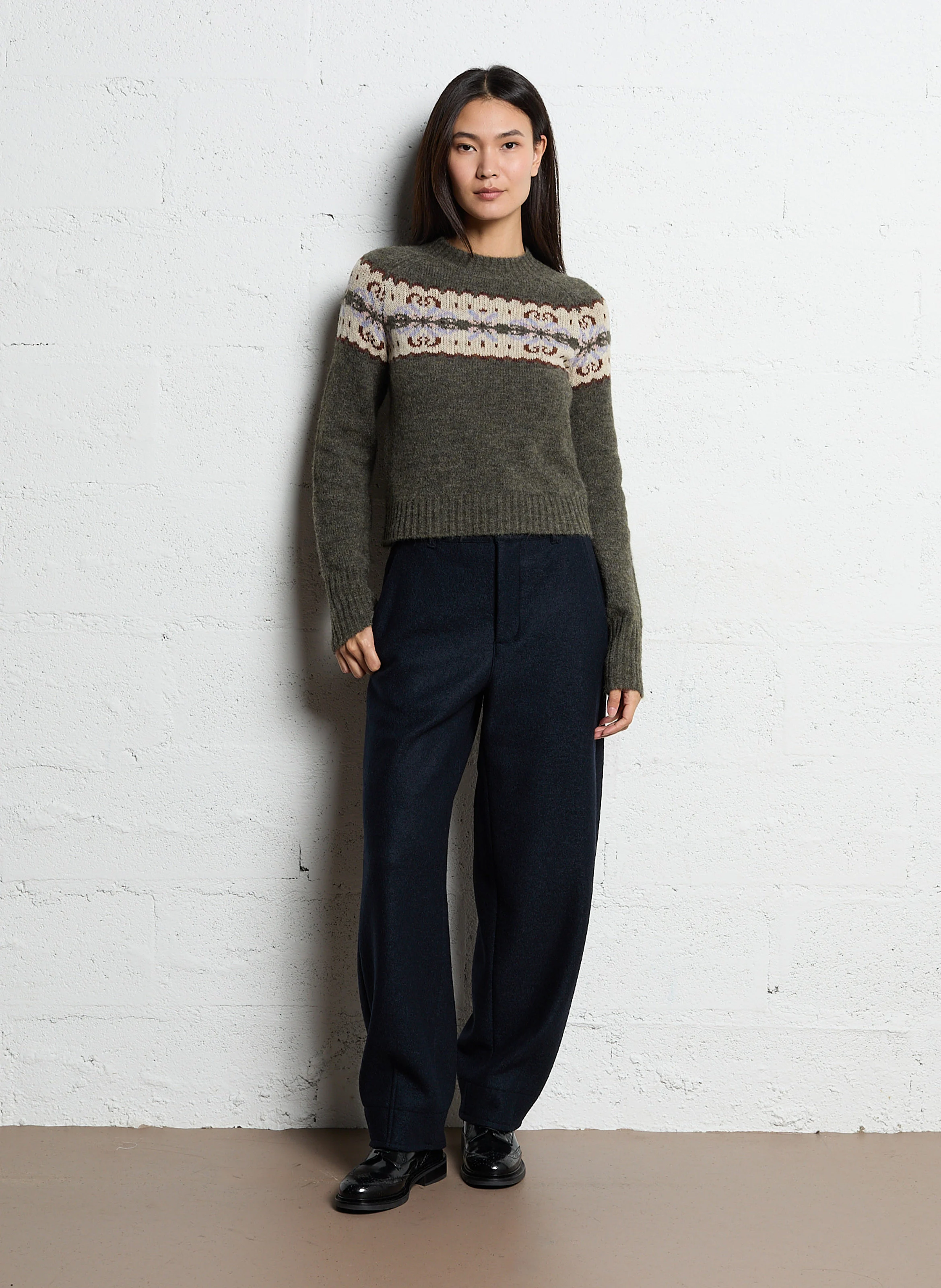 BAYONNE - Pantalon large en laine | Bleu