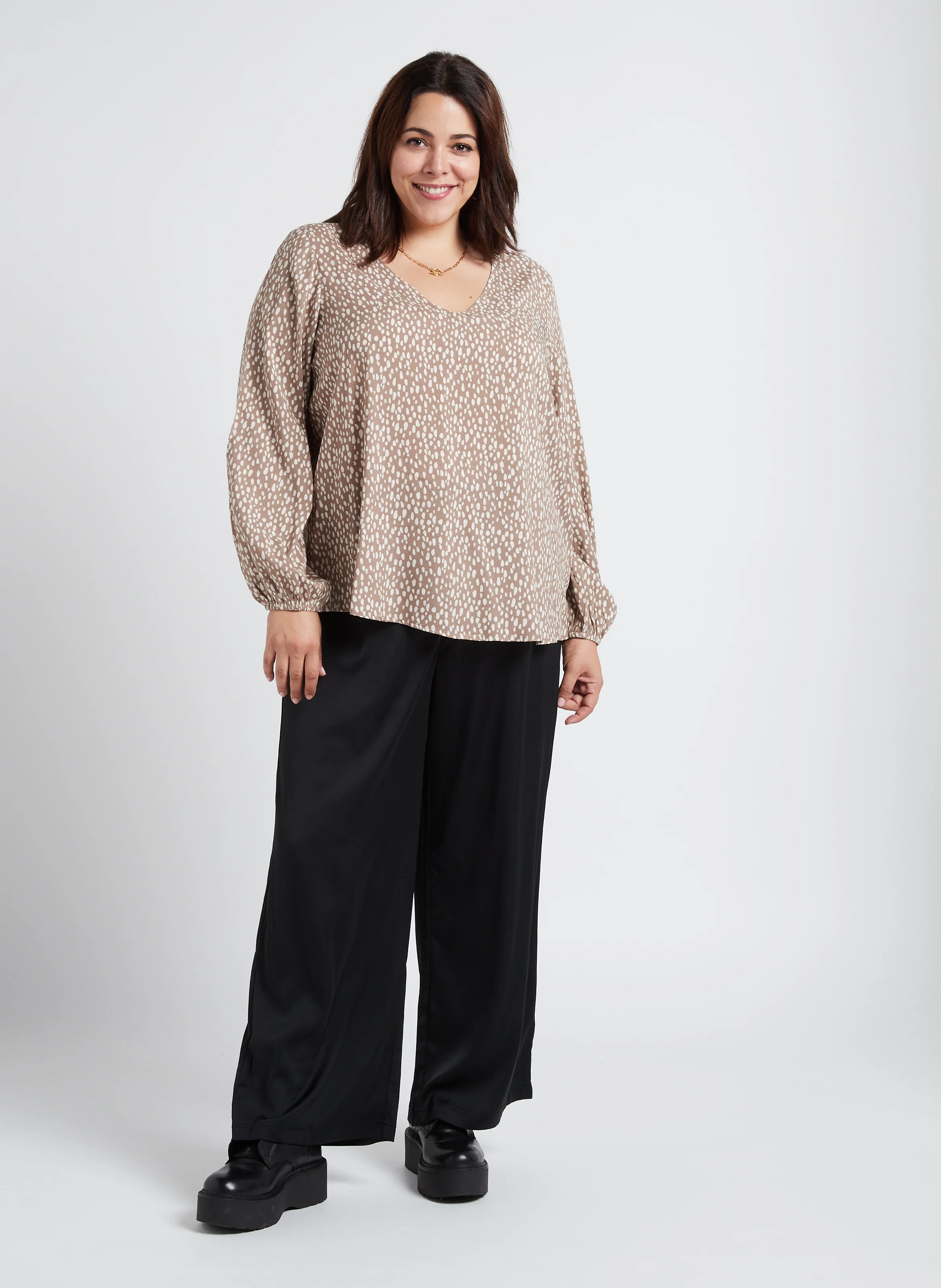 PAYA - Top fluide col V imprimé| Beige
