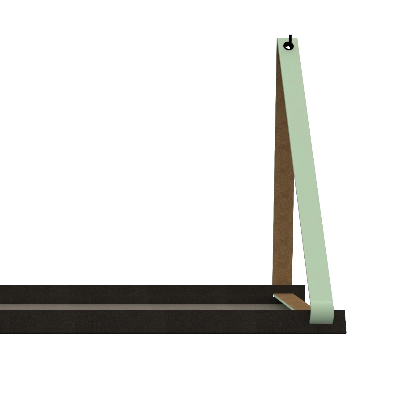 Stalen wandplank 98x20cm - incl. leren plankdragers Stalen wandplank met leren plankdragers - Mint