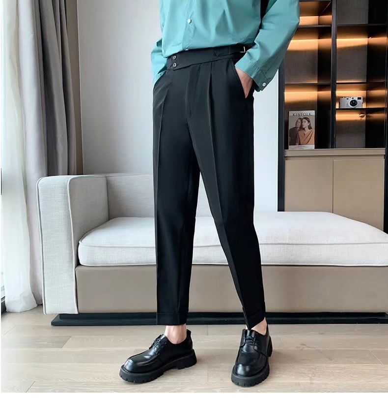 Craltuxe - Mid Rise Plain Crop Straight Leg Dress Pants