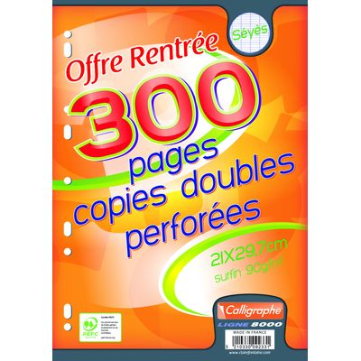 Calligraphe - copies doubles sous film -300 pages - A4 - grands carreaux (Seyes) - perforées