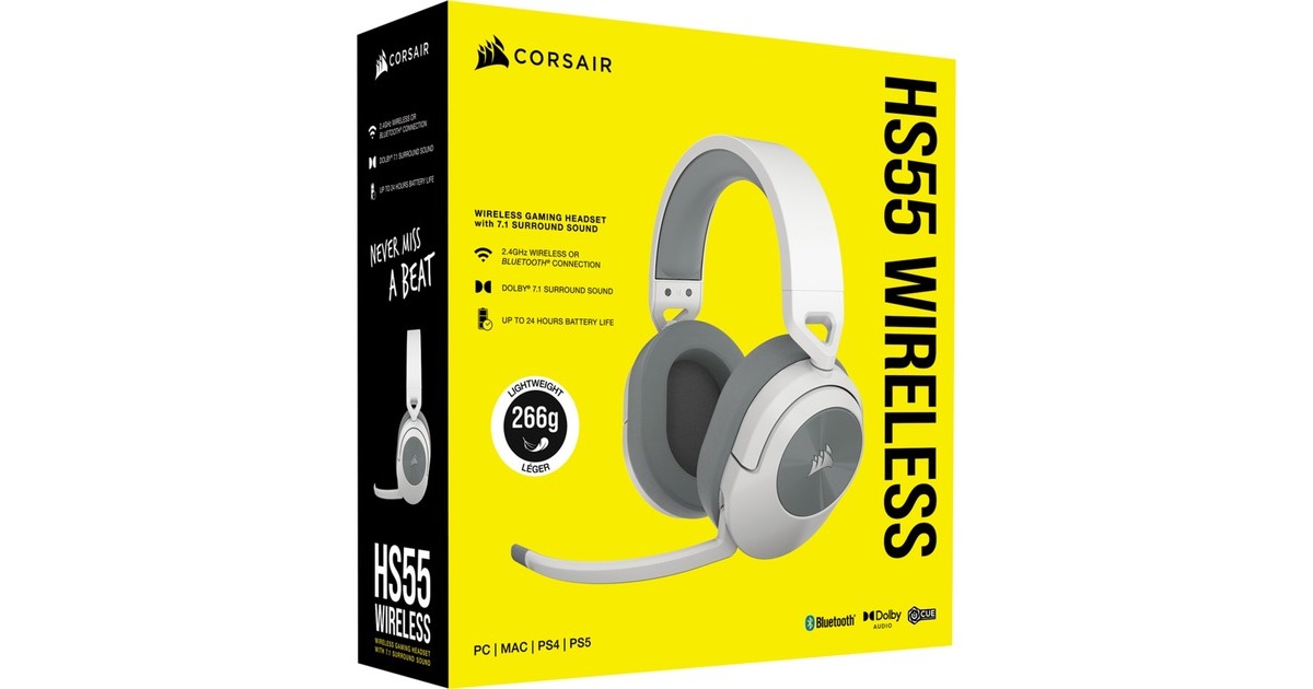 CorsairHS55 Wireless over-ear gaming headset  (Wit, Bluetooth, pc)
