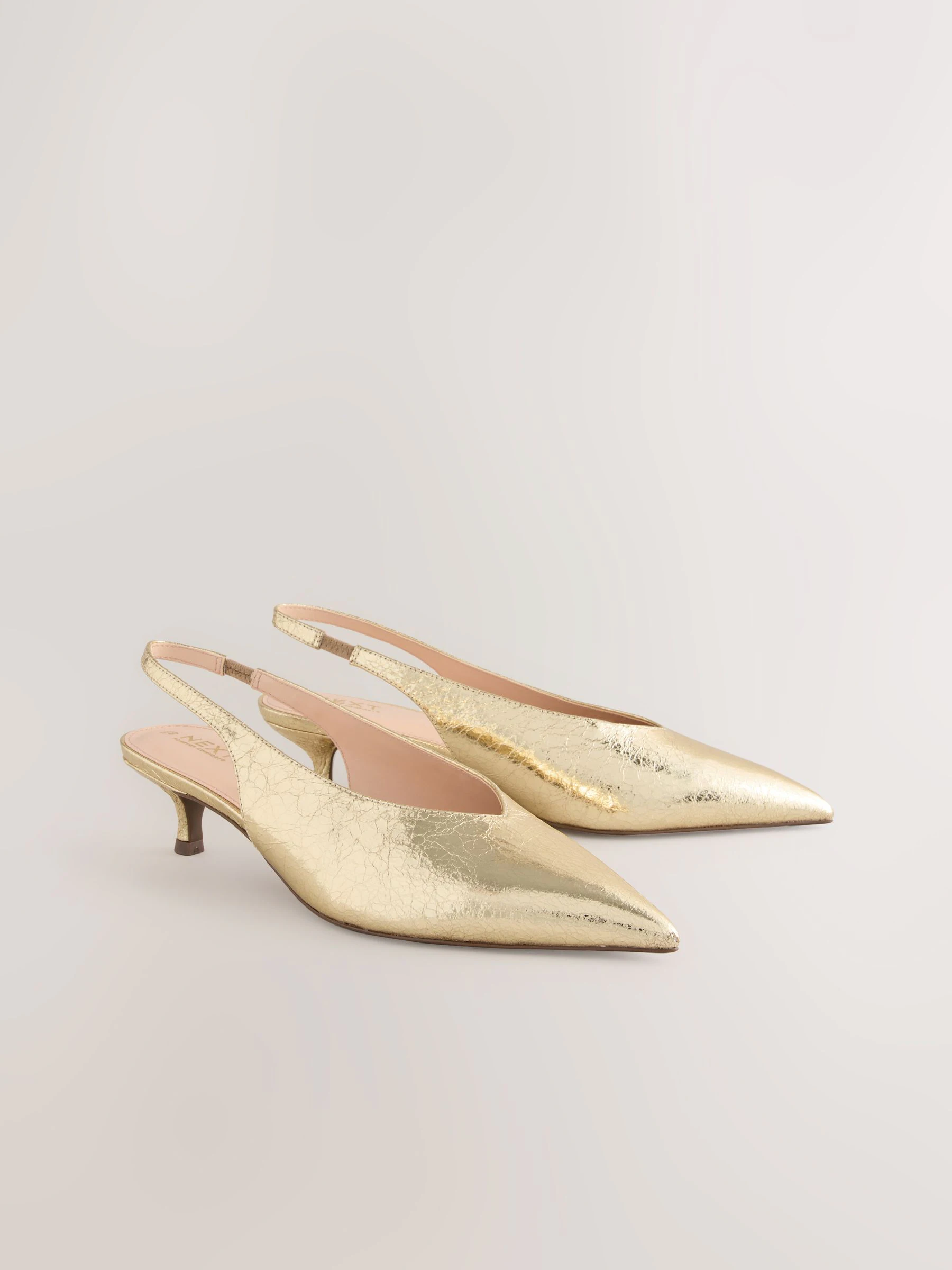 Goud - Punt Toe Lage Slingback Naaldhak Schoenen