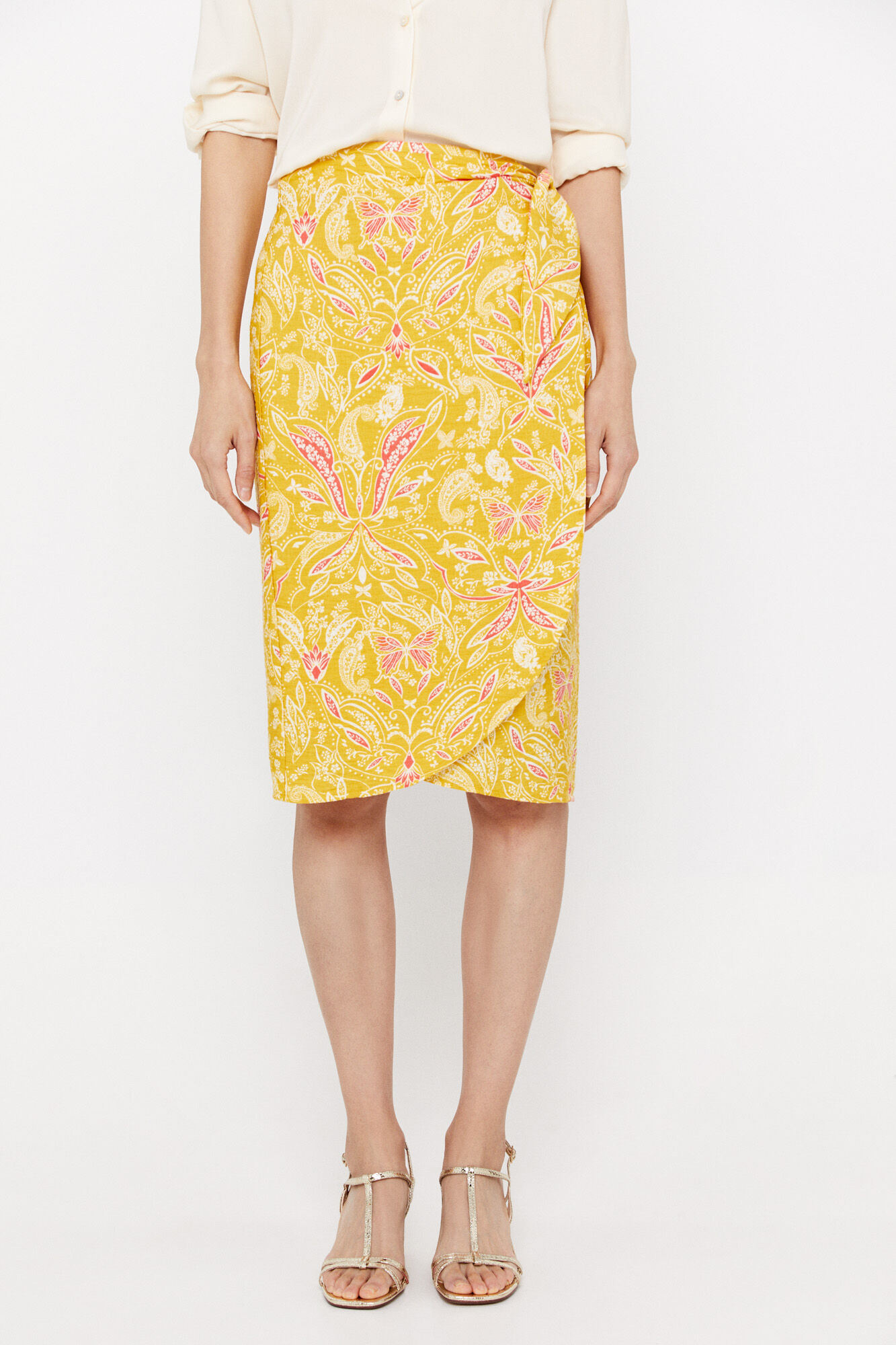 Saia midi estampada - Estampa amarela