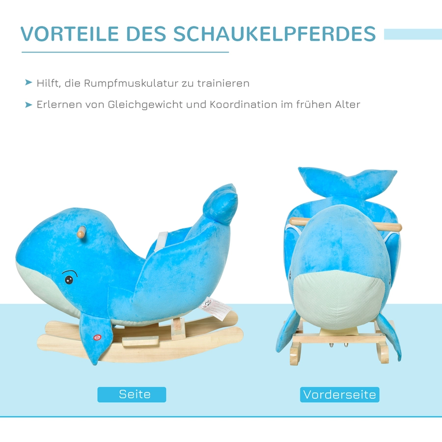 HOMCOM Schaukeltier im Wal-Design mit Sicherheitsgurt Blau