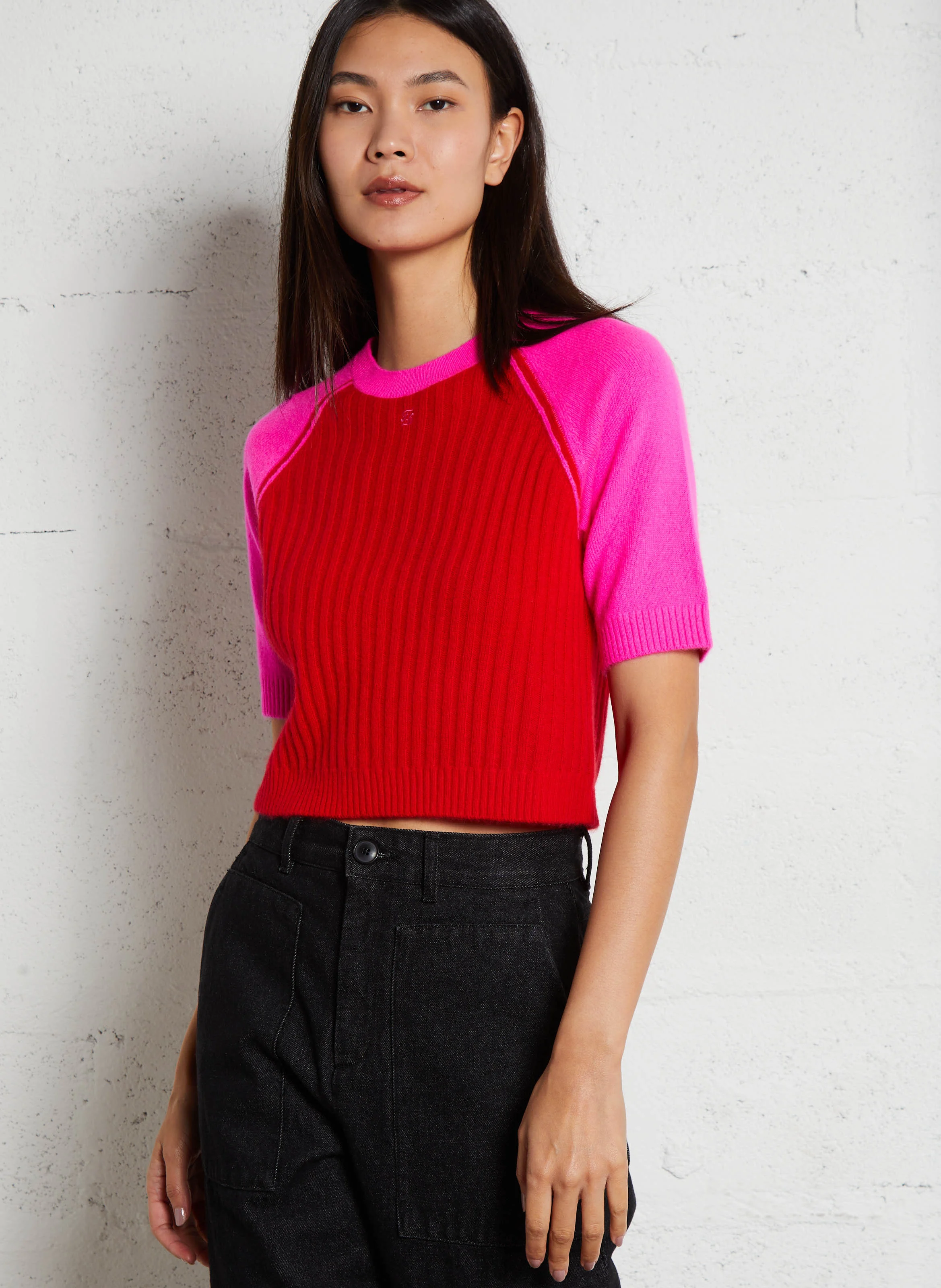 Pull court manches courtes en cachemire | Rouge