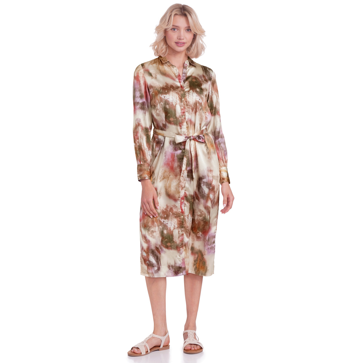 Gina Collection Damen Satin-Kleid im Batik-Look creme / bunt