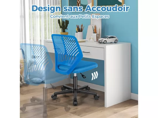 Chaise de Bureau Pivotante Enfants avec Hauteur Réglable 77-89cm, Siège à roulettes avec Dossier Ergonomique & Base à 5 Étoiles, Charge 150kg (Bleu)