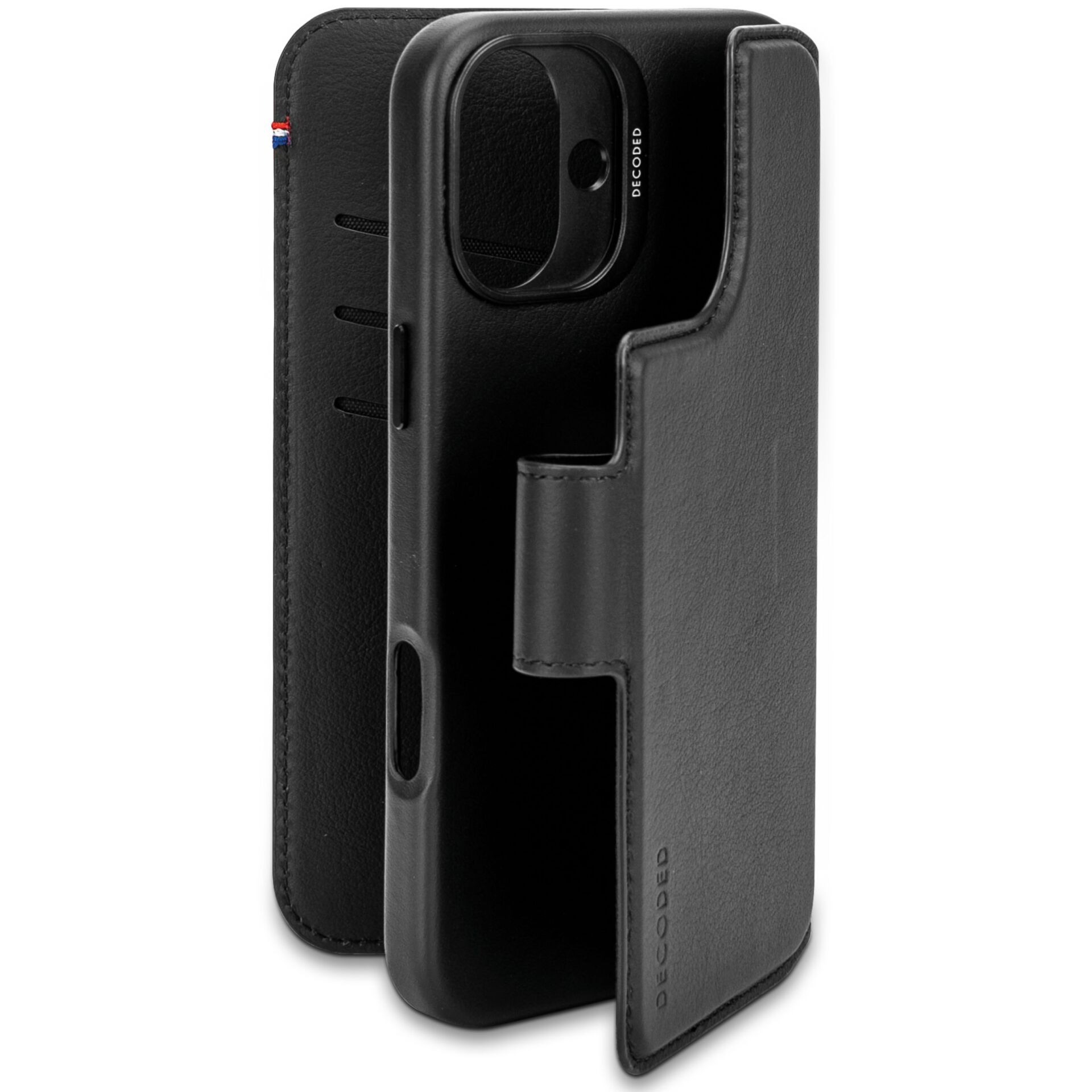 2in1 iPhone 16 MagSafe Echtleder Magnet Wallet Case Tasche Flip Cover (D25IPO16DW5BK) - Schwarz