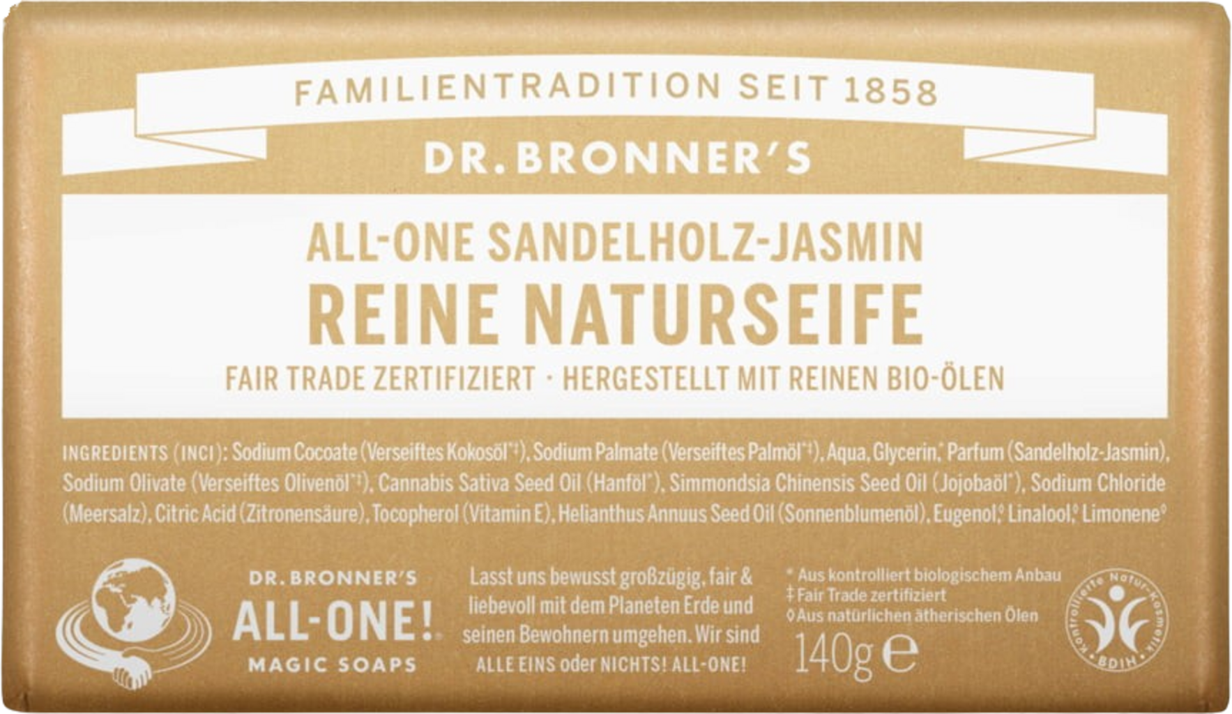 Dr. Bronner's  Bar Soap Sandelholz Jasmin, 140 g
