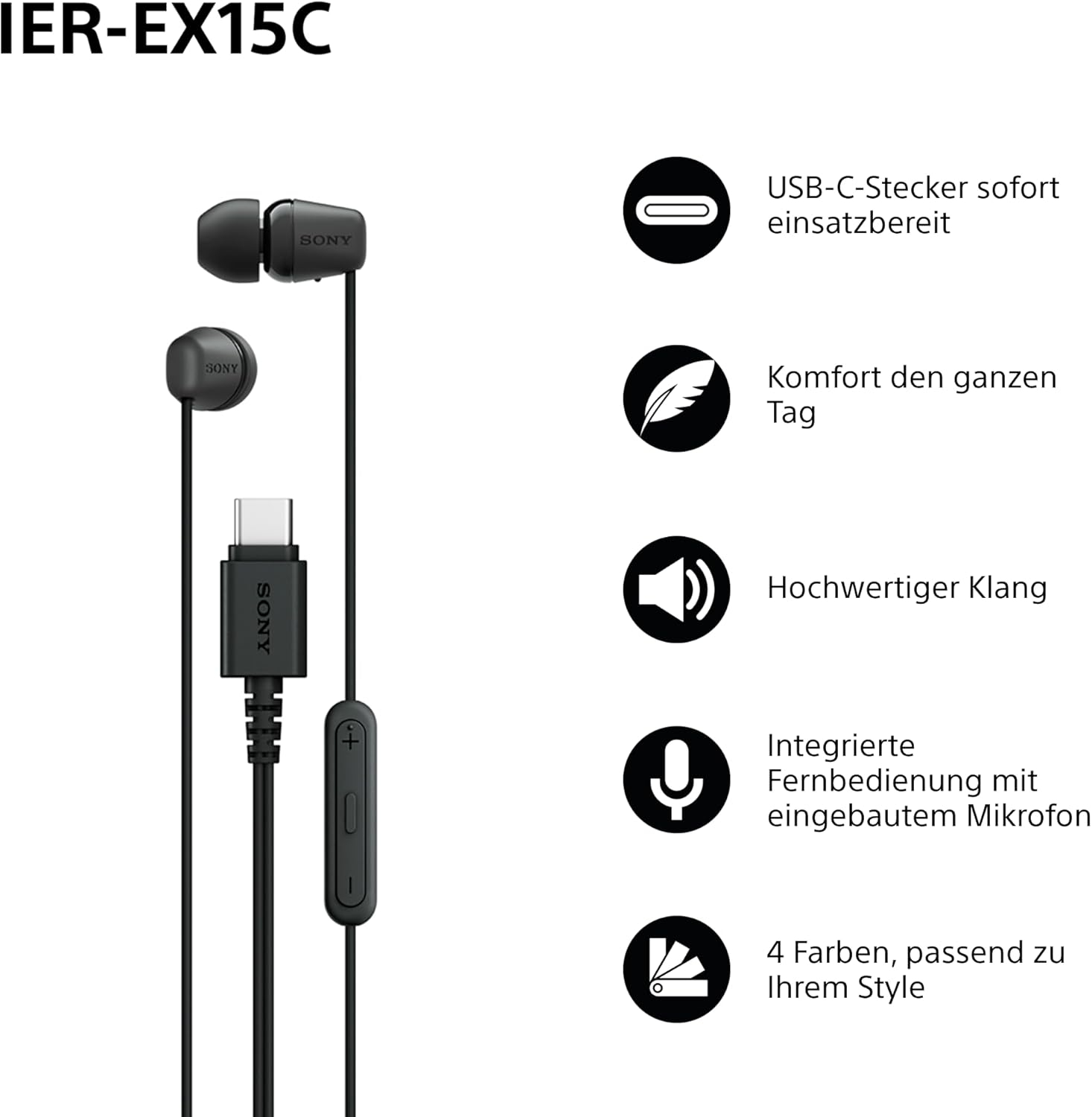 IER-EX15C In-Ear Kopfhörer mit USB-C-Anschluss und Mikrofon (IEREX15CB.CE7) - Schwarz