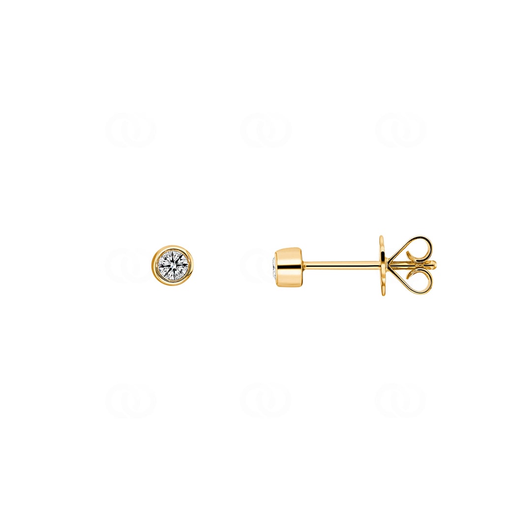 0.10 Karat Solitär Diamantohrstecker 750/18 K Gelbgold in Zargenfassung