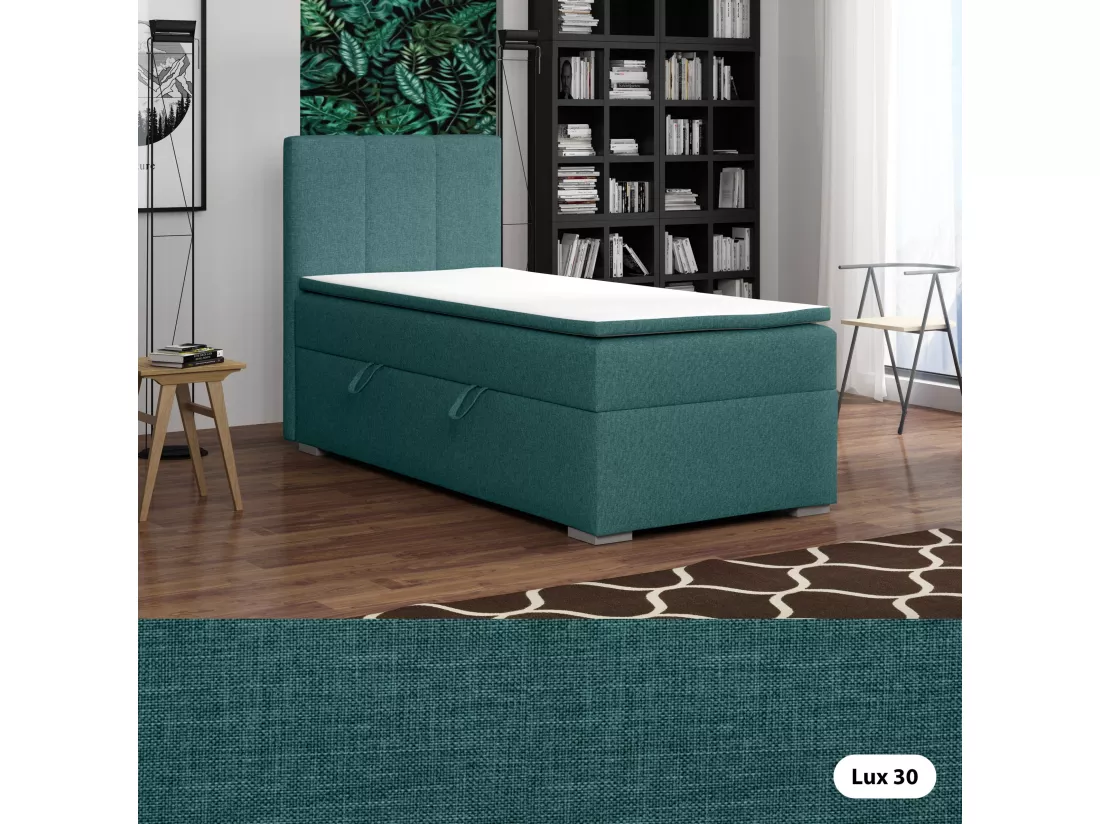 LIT SIMPLE avec tiroir de rangement et surmatelas, côté gauche Monaco Mini 90x200 cm, Lux 30 (Bleu-vert)