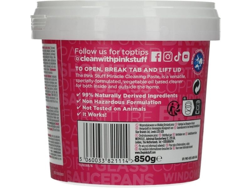 The Pink Stuff Reinigungsmittel Paste 850 g Reinigungspaste entfernt hartnäckige Flecken, Schmutz und Fett