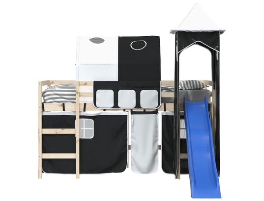 VIDAXL - Rideaux pour lit mezzanine avec tunnel et tour blanc et noir