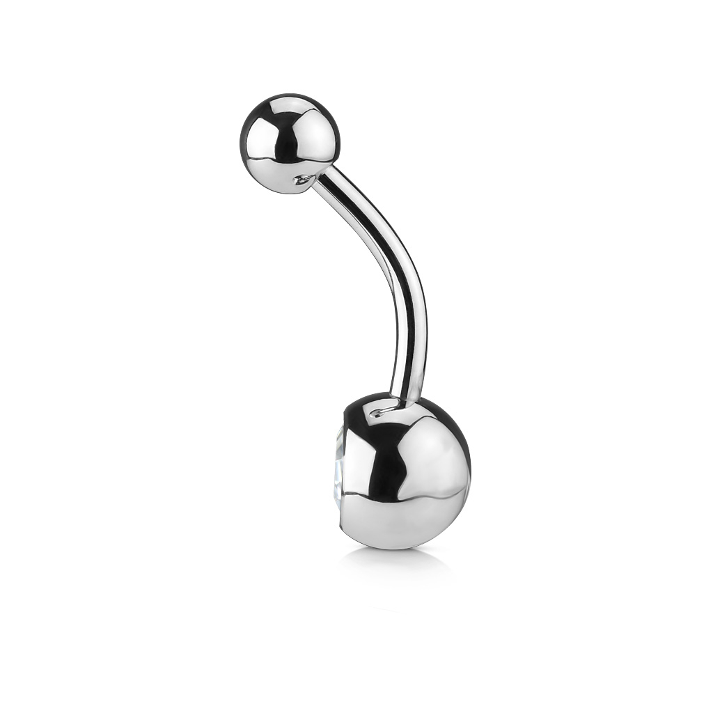 (10mm) Barbell 316L Chirurgenstahl Bauchnabelpiercing mit Gewindeverschluss Strass Kugel - Silber (Irisierend)