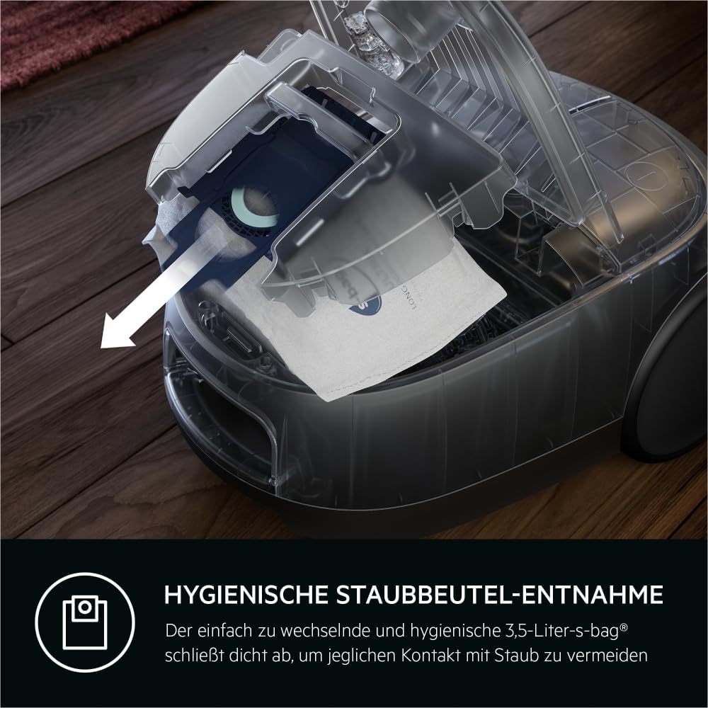 AEG CLEAN 6000 Staubsauger mit Beutel, Hohe Saugleistung, inkl. Zusatzdüsen, 50% Recyclingkunststoff, Ideal für Haustierbesitzer, Reinigen von Polstern, 12 m Kabel, 850 W, Blau, AB61C2DB