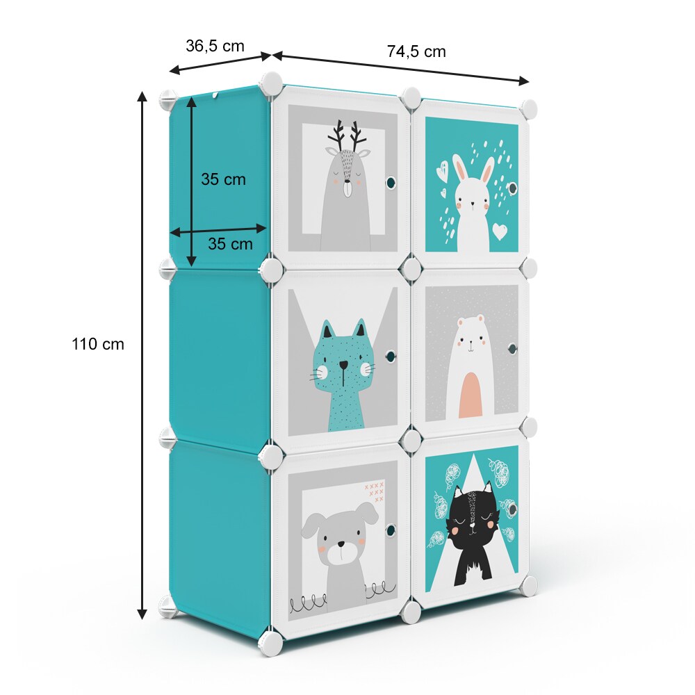 Vicco Kleiderschrank Andy Kinder blau modular 6 Fächer Kleiderstange Steckregal
