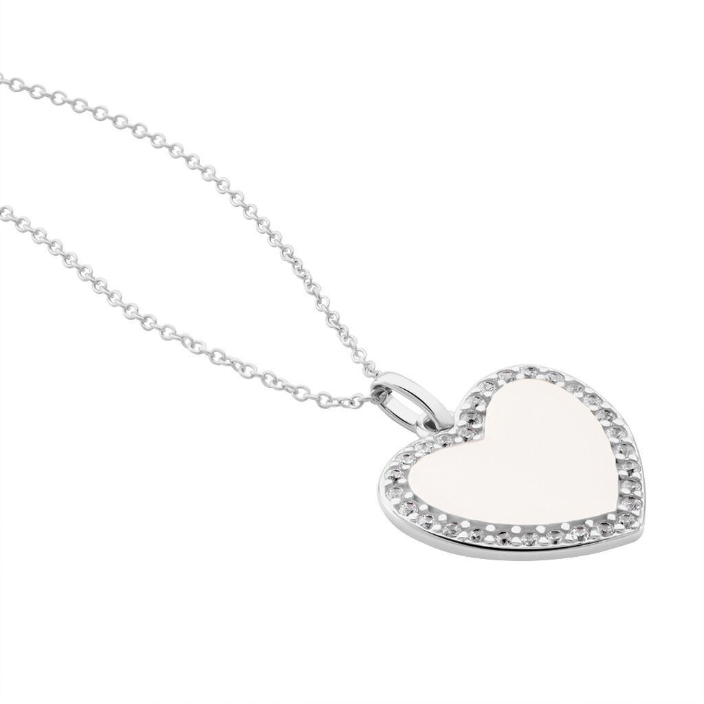 Collier Corazon Argent Blanc Oxyde De Zirconium