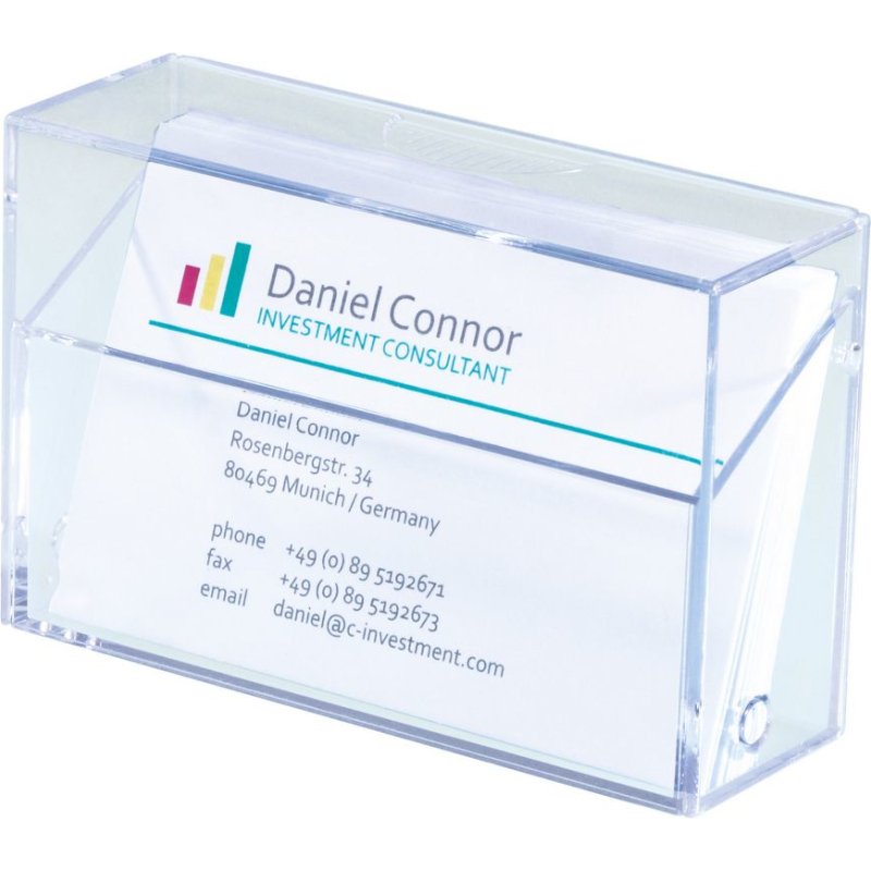 Boîte pour cartes de visite plastique rigide, capacité 100 cartes L 9,5 x H 6 x P 3 cm transparent