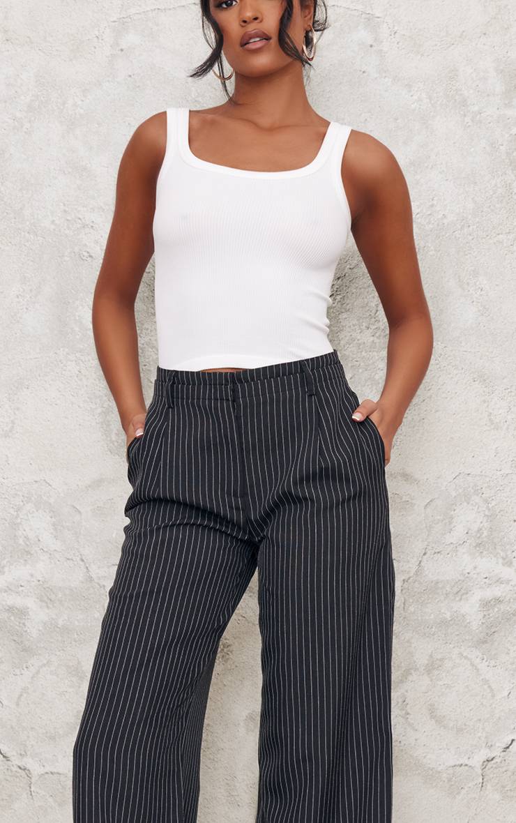Noir Pantalon Large Tailleur À Fines Rayures Tall