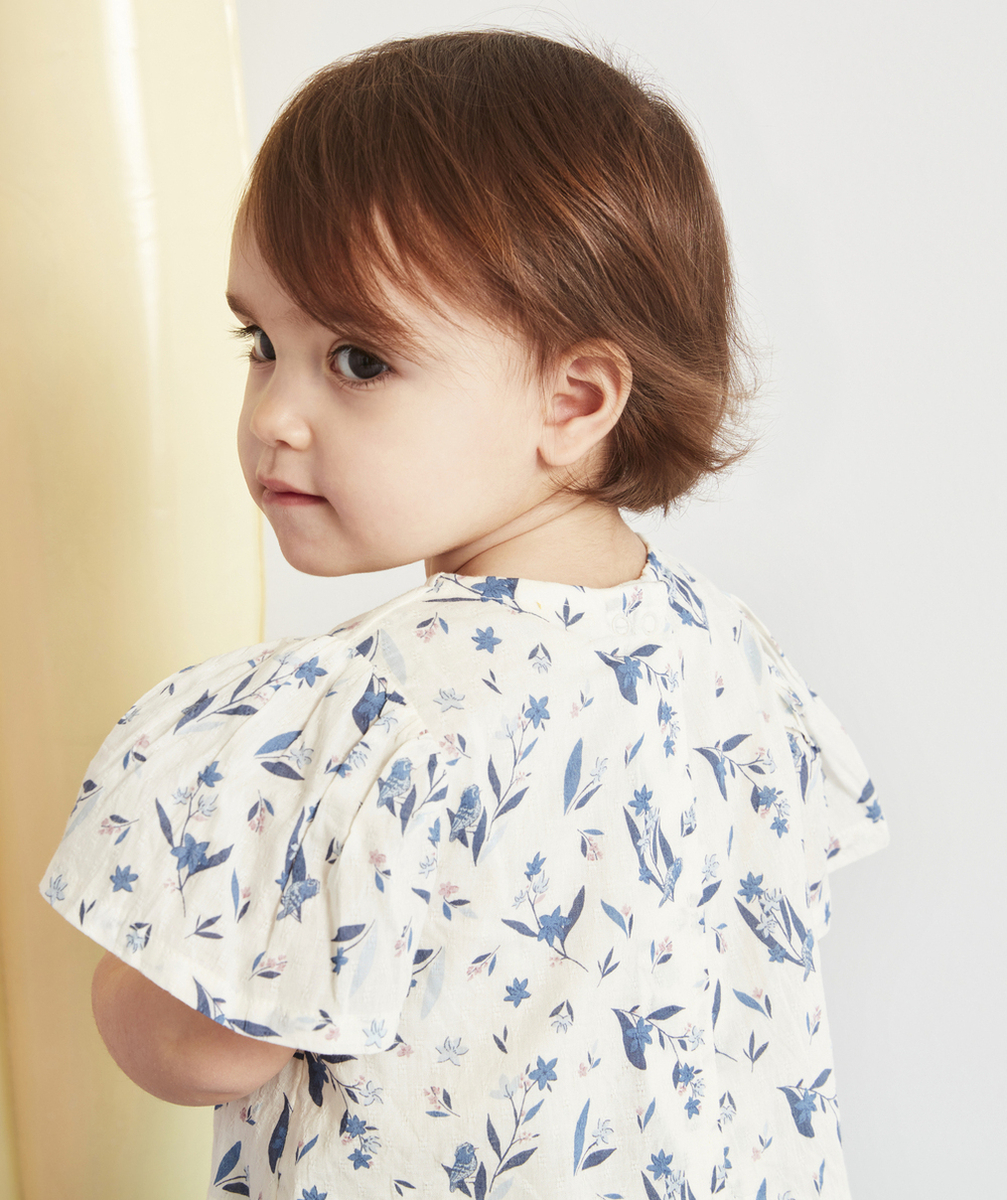 ROBE BÉBÉ FILLE EN COTON AVEC EMPIÈCEMENT ET IMPRIMÉ
