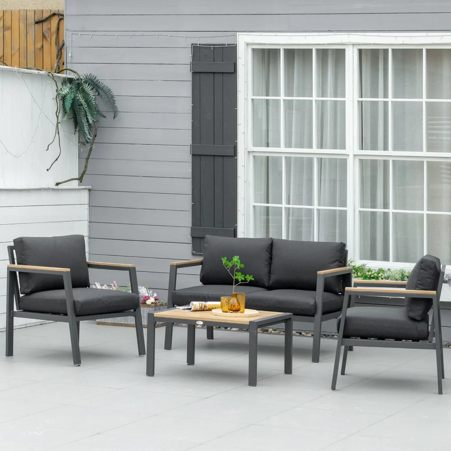 Outsunny Gartenmöbel Set mit Kissen grau