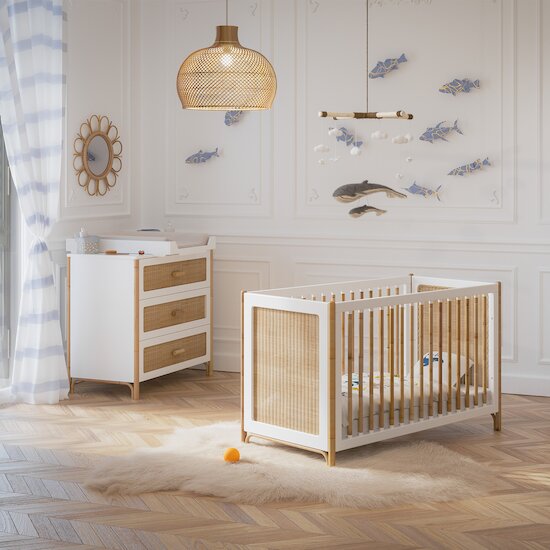 Océania commode 3 tiroirs tressage rotin   Neige        de               Théo