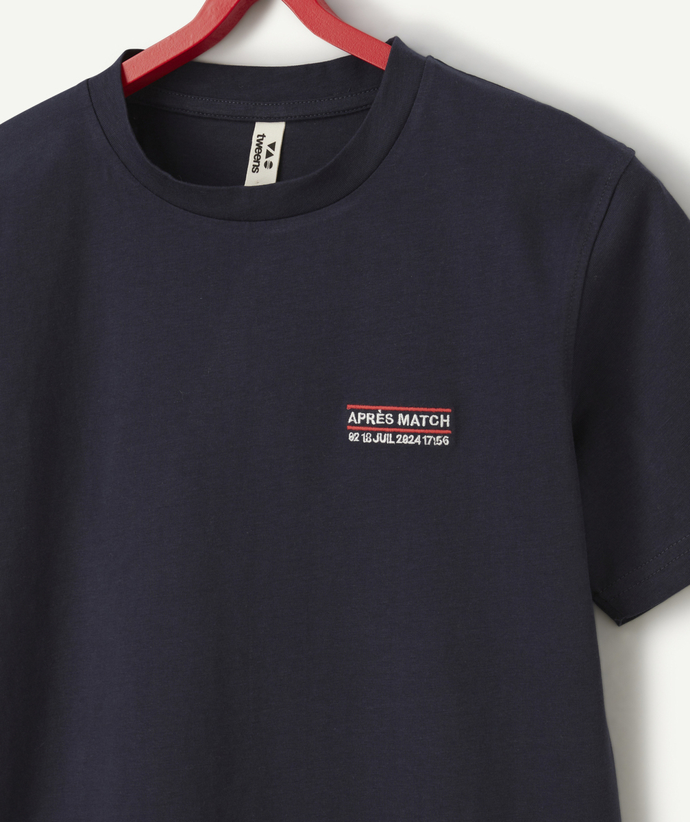 t-shirt garçon en coton bio bleu marine thème après match