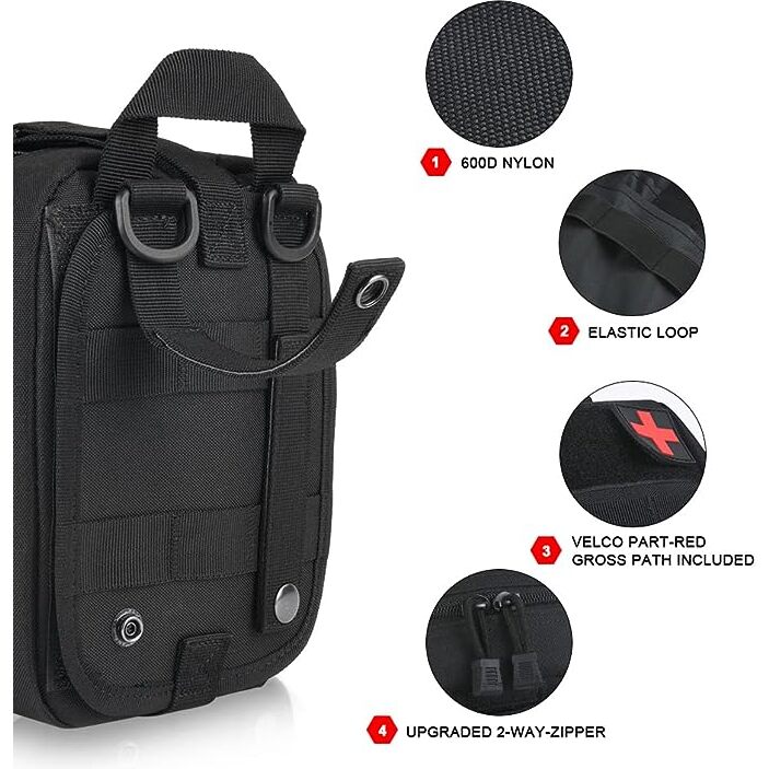 Kit de survie avec sac à dos 25 L noir/ rouge - trousse de secours 70 pièces