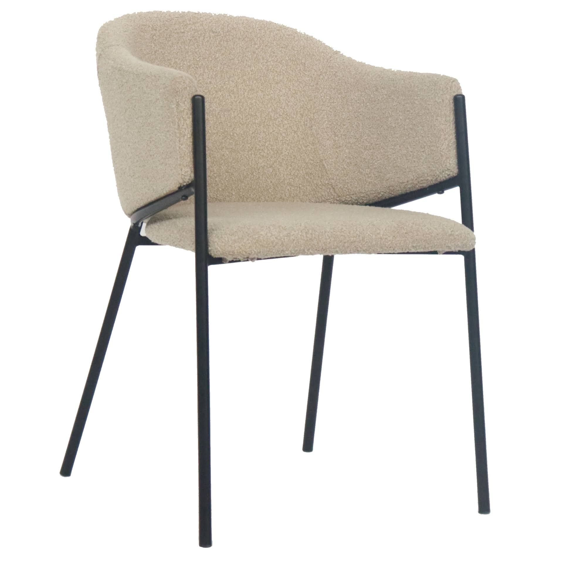 Beige boucle Stuhl / Esszimmerstuhl, gepolstert, schwarze Metallbeine - Carolina
