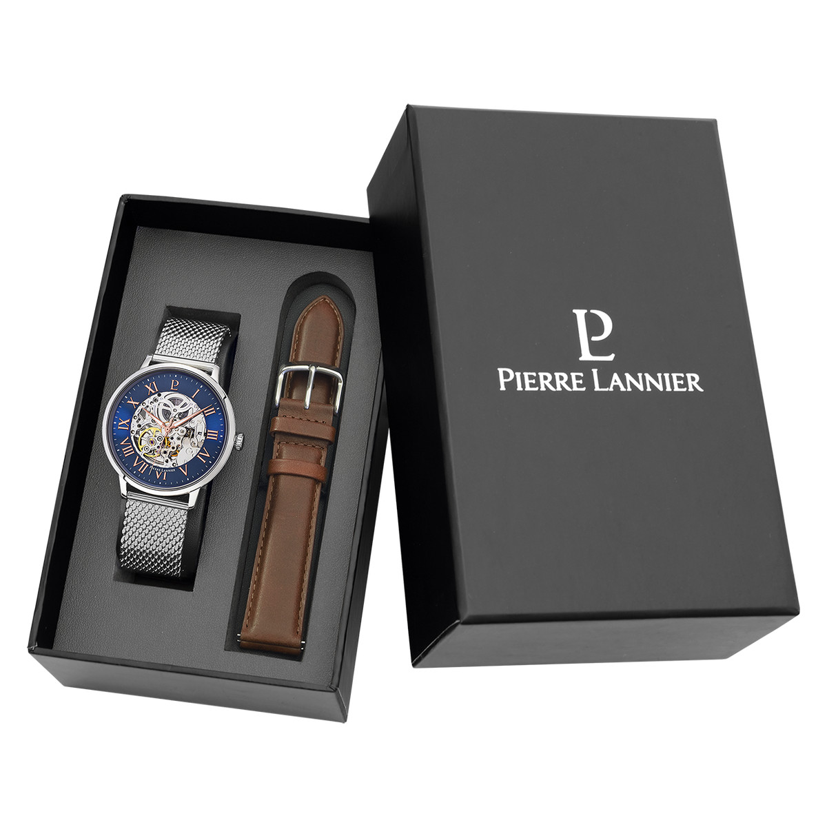 Coffret montre Pierre Lannier homme automatique acier cuir
