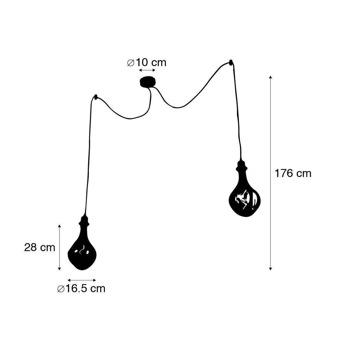 Hanglamp zwart 2-lichts incl. LED goud dimbaar - Cava Luxe