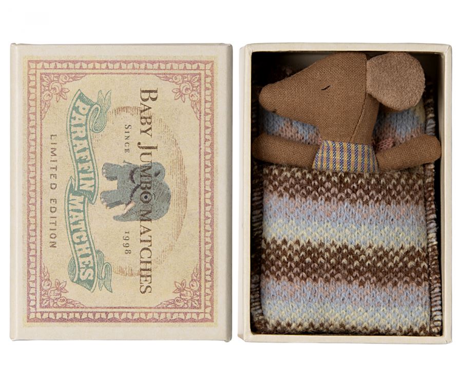 Maileg Sleepy Wakey Baby Mouse In Matchbox rose 1