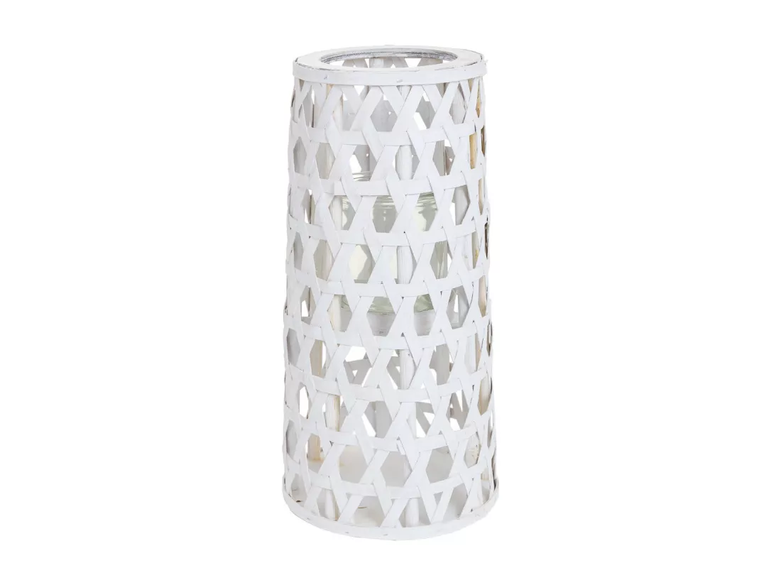 Lanterne photophore en bois blanc d14.5/18.5x46.5h