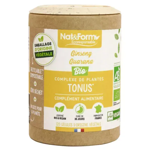 Nat & Form Ginseng e Guaraná Orgânicos e Ecológicos - 120 cápsulas